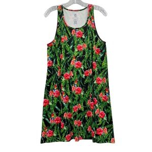 5Fin Parrotfish Tropical Print Midi Dress Resort Beach Floral Casual Summer L